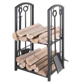 Wood basket in combination with fireplace tools LIENBACHER 21.00.208.2
