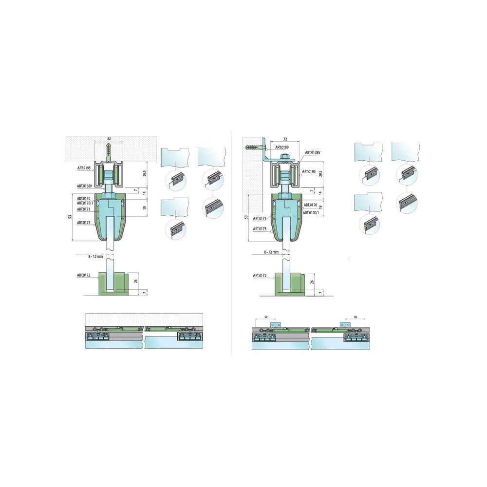 Okucia do drzwi szklanych przesuwnych SISCO SISTEM - SILENT GLASS S 100 SP