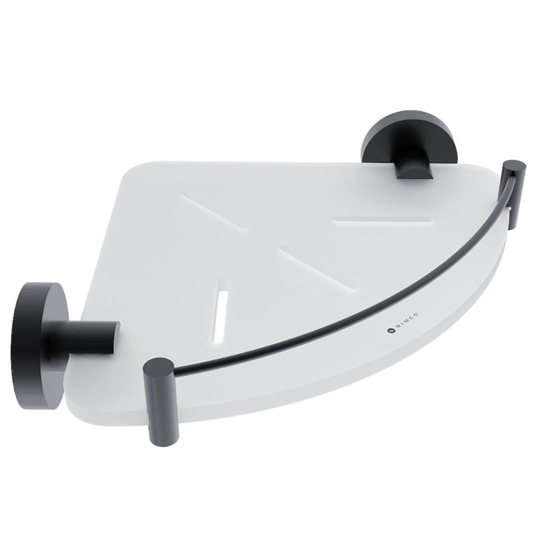 Glass corner shelf with brackets and fence NIMCO UNIX BLACK IXI Glass corner shelf with brackets and fence NIMCO UNIX BLACK IXI
